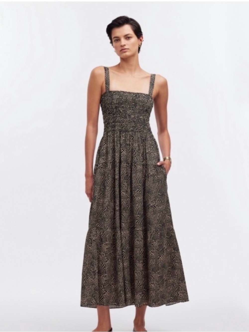 Madewell Black & Cream Smocked Maxi Dress